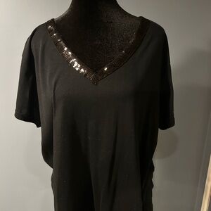 Extra Touch Black Sequin Short Sleeve T-Shirt